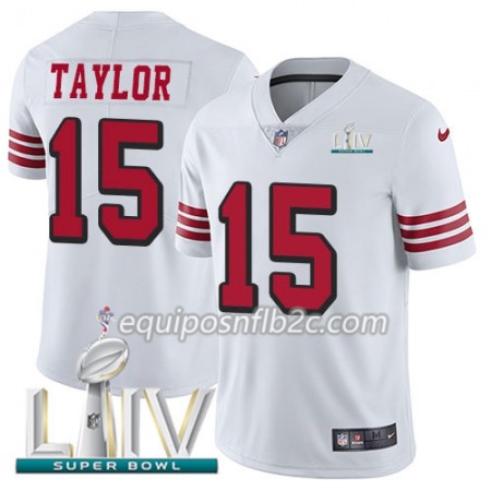 Camiseta Hombre NFL San Francisco 49ers Trent Taylor 15 Nike Blanco 2020 Super Bowl LIV